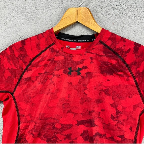 Under Armour Heat Gear Mens Compression Shirt Large Red Black Camo Short Sleeve